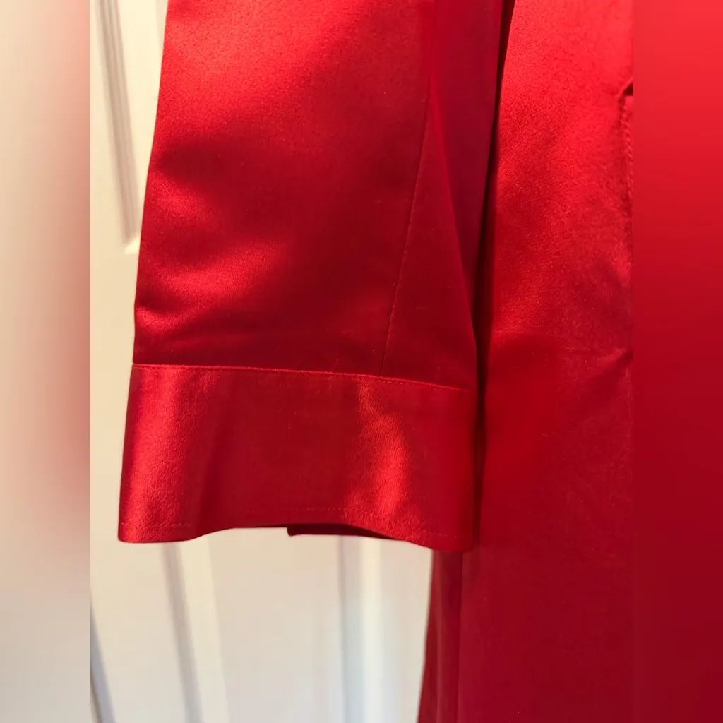 Vintage Anne Klein 100% Silk Coat, Size L in Scarlett Red - Image 5