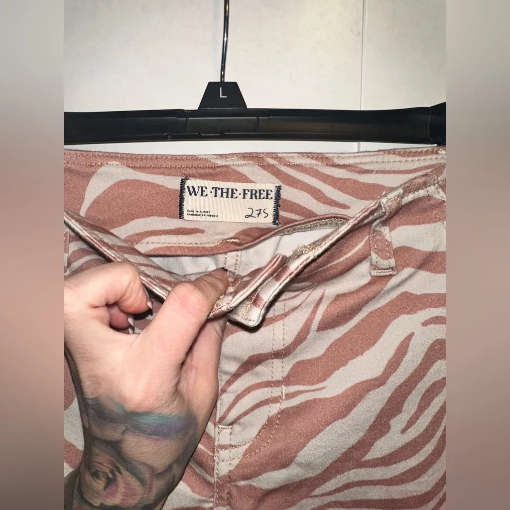 FREE PEOPLE We The Free Level Up Slit Slim Flare Printed Jeans In Marble Zebra - Image 7