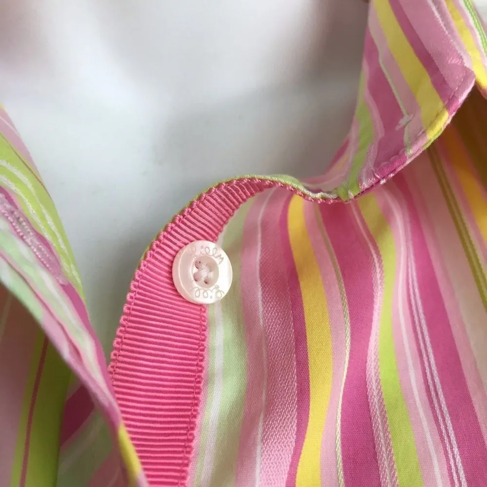 Lilly Pulitzer Striped Button Down Cuffed Shirt Size 6 Hot Pink Green Vintage - Image 9