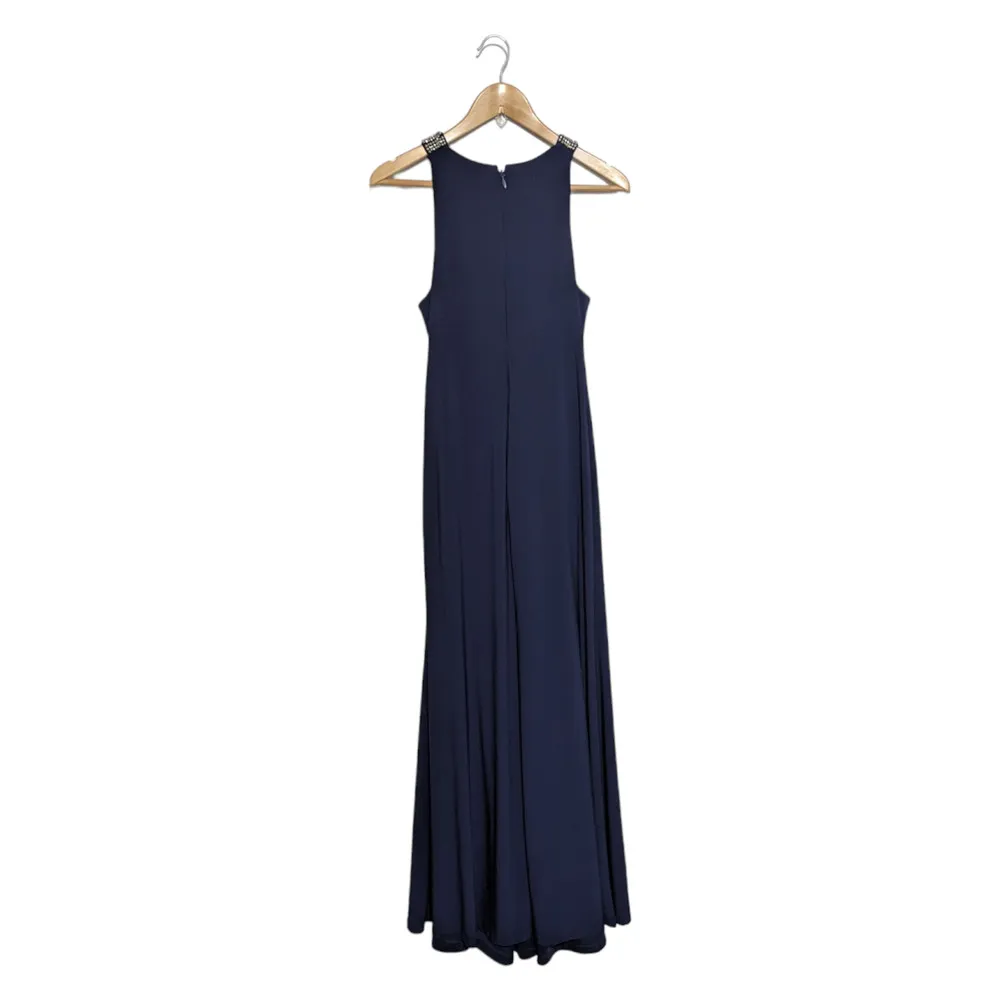 Lulus Pledging My Love Navy Blue Beaded Maxi Dress Womens Large Formal Gown Zip - Image 4