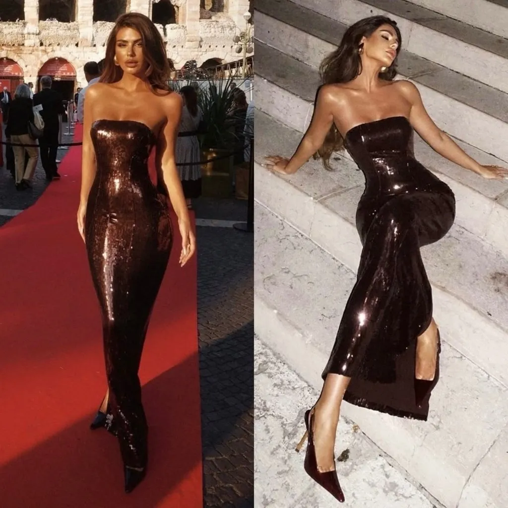 NWT Retrofete Ember Strapless Sequin Maxi Dress in Dark Chocolate Size XS Brown - Image 5