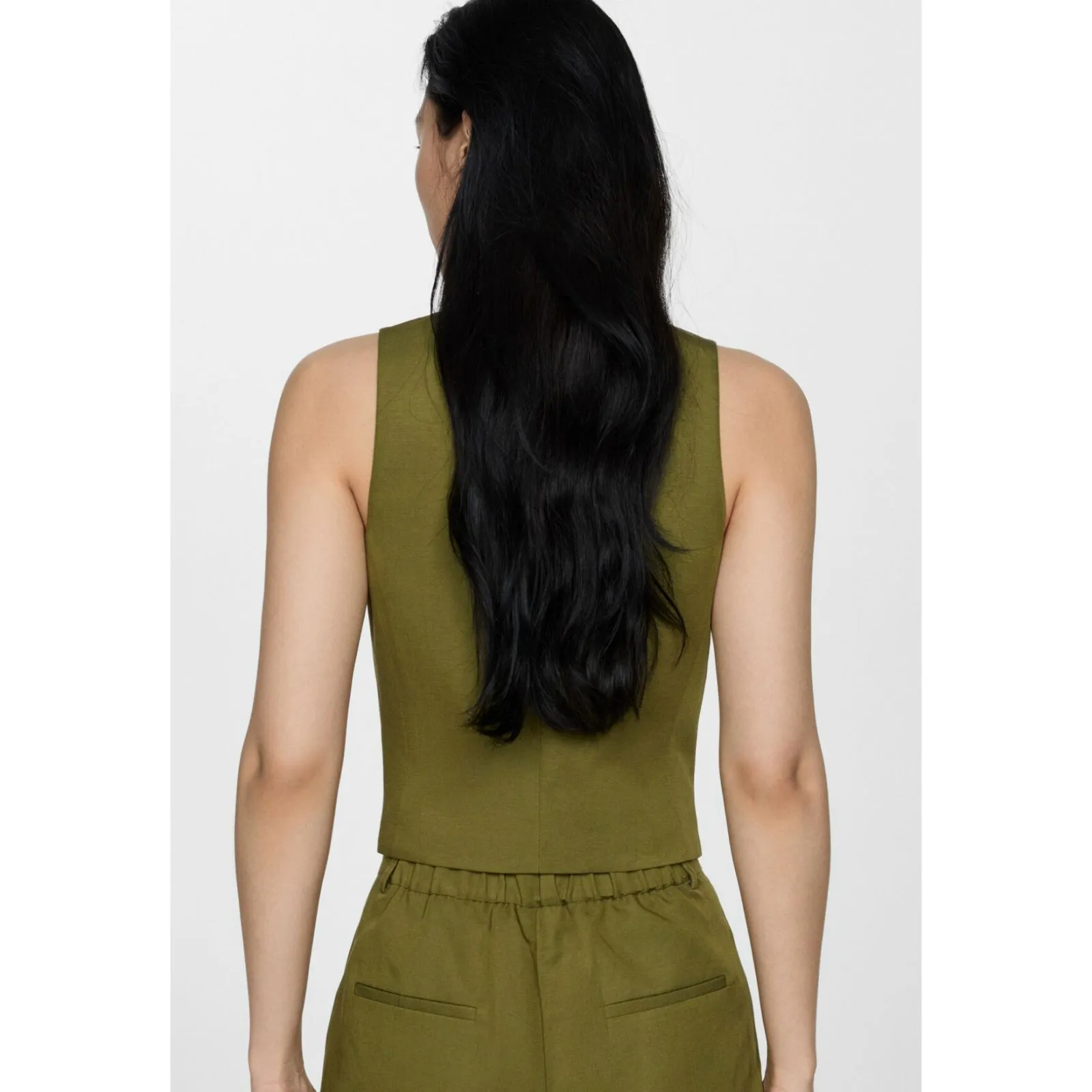 MANGO Green Cotton Linen Button Vest Womens Small - Image 2