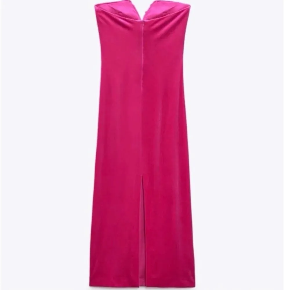 ZARA Women's Velvet Pink Sleeveless Back Zipper Sweetheart Neck Midi Dress Sz S - Image 13