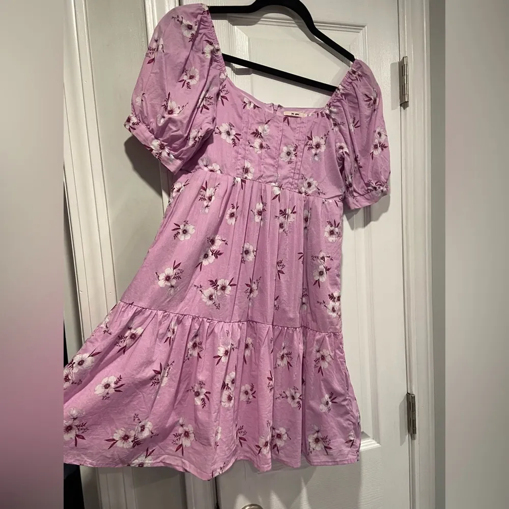 Francesca’s Mi Ami Size S Lavender Floral Puff Sleeve Scoop Neck Babydoll Dress Purple - Image 6