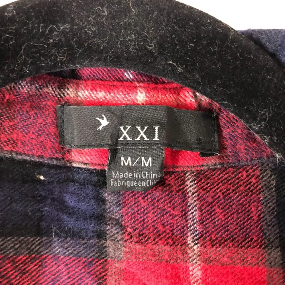 Forever 21 XXI Womens Plaid Flannel Shirt Button Down Red Black M - Image 4