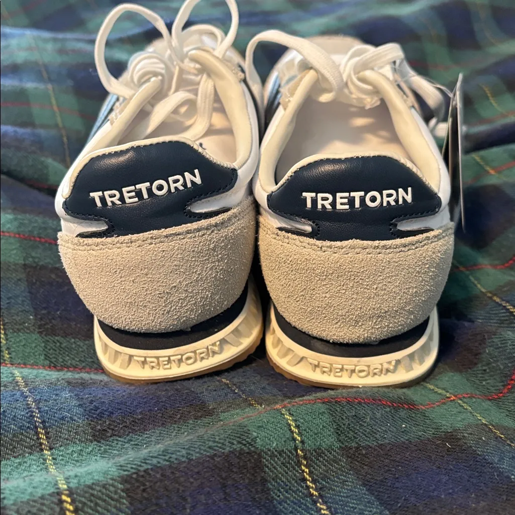 Tretorn Kristine Ortholite white and navy mixed textile & leather sneakers - Image 4