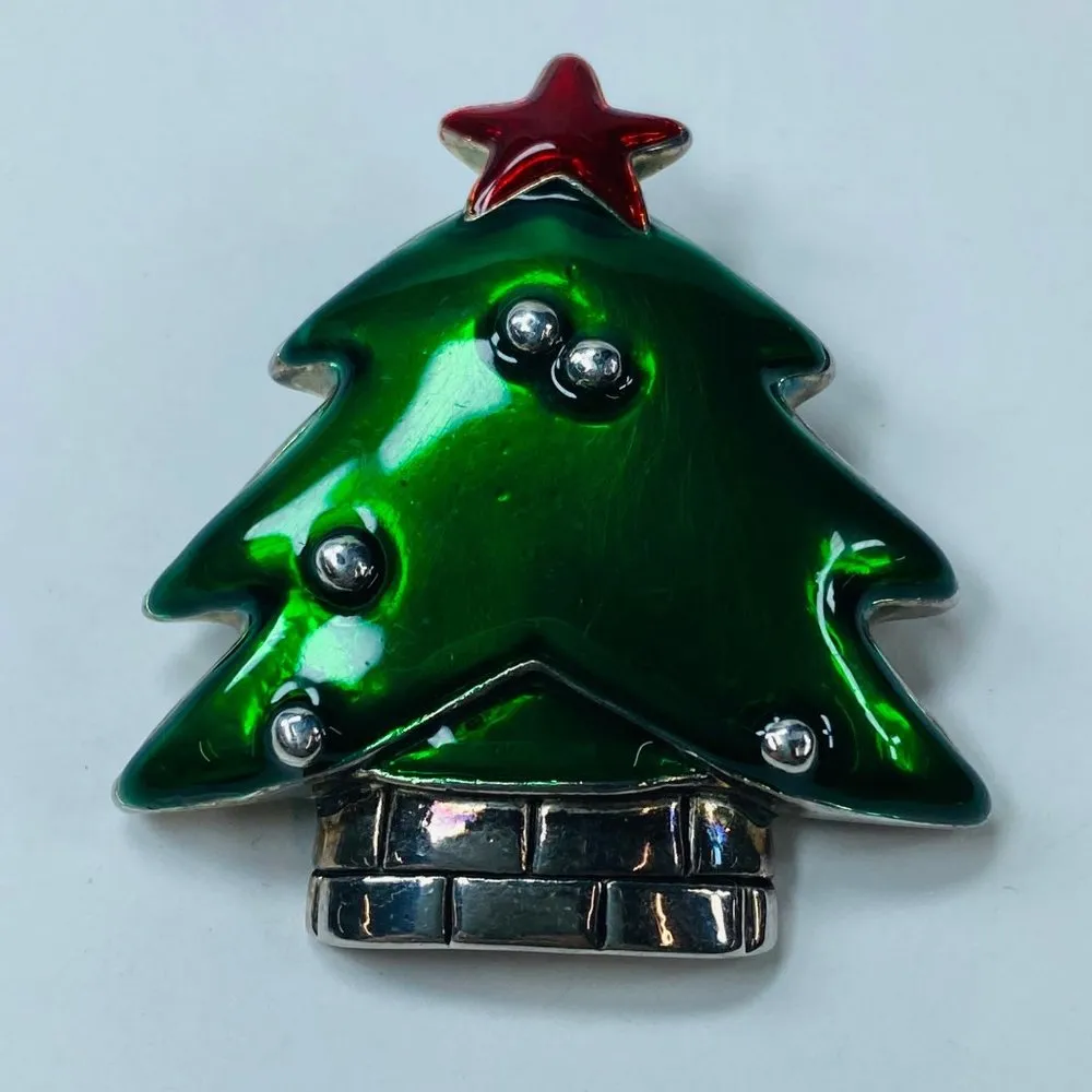 Christmas Tree Jewelry Pin Brooch or Pendant Marked MJ on Back Colorful Metal - Image 2