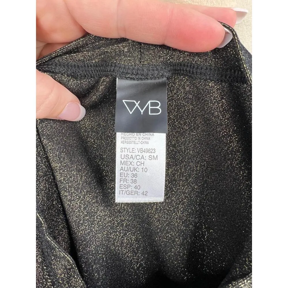 VYB Metallic Asymmetrical Hem Top Short Sleeves Swim Cover Crop SM Black - Image 11