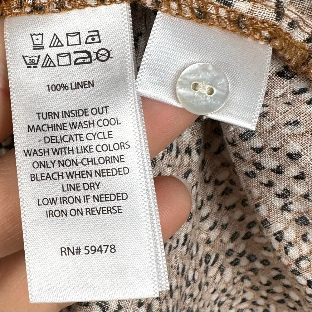 Tahari Sleeveless Button Up 100% Linen Shirt Animal Hi Low Dress Women’s Sz L - Image 5