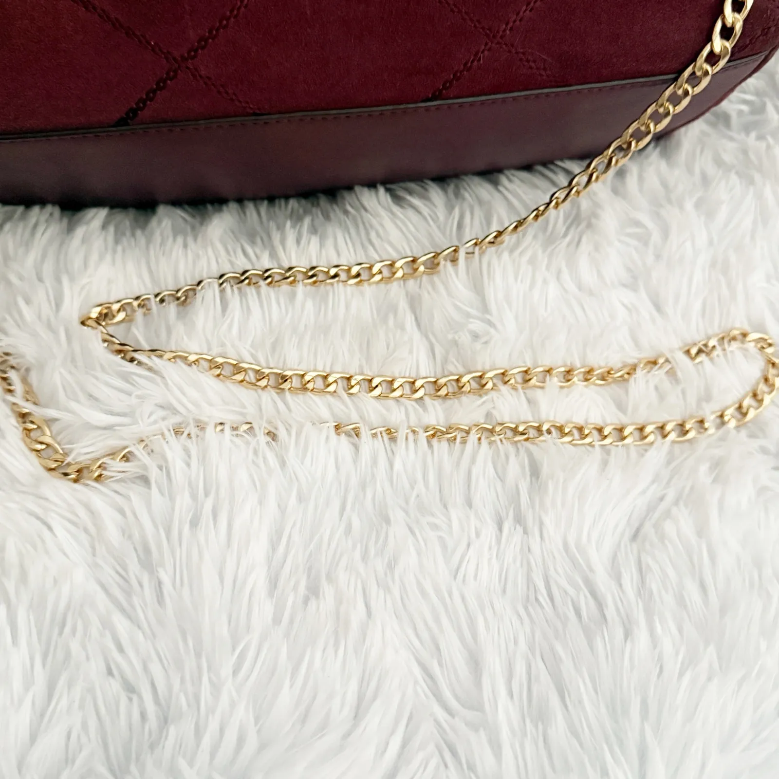 TORY BURCH | Maroon Wine Quilted Bag Purse Satchel Suede Leather Bag Purse Chain - Image 3