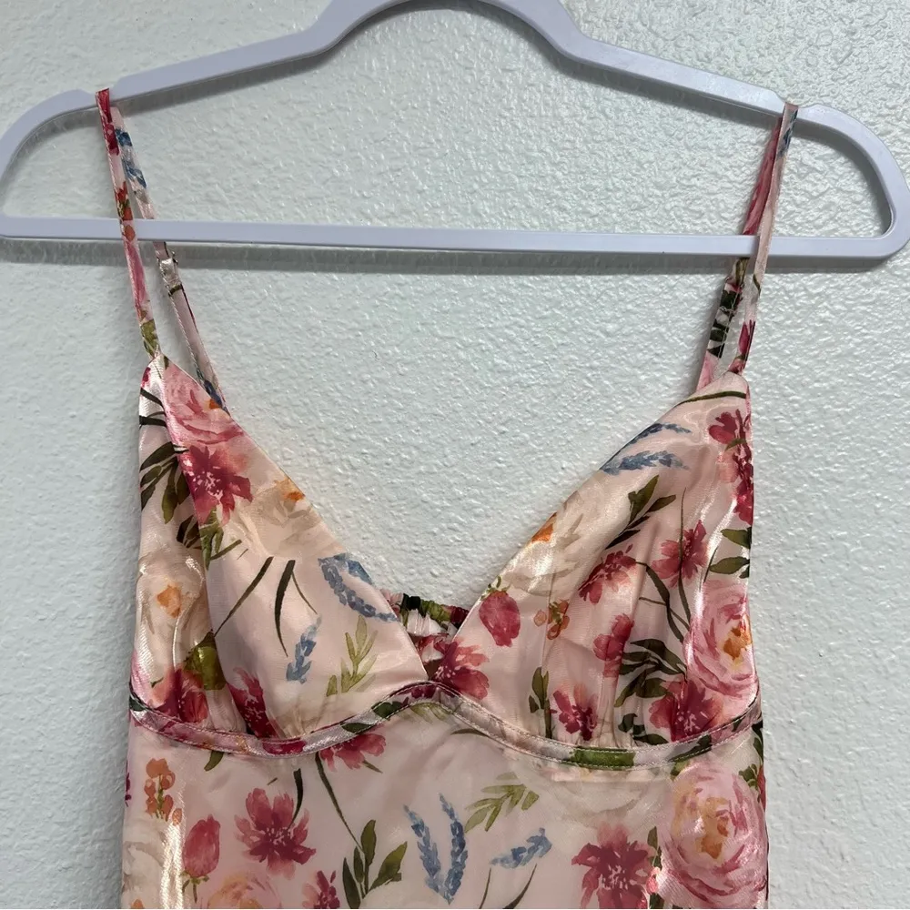 Lulus Alaia Blush Multi Floral Satin Backless Midi Dress Pink Size Medium NWT - Image 7