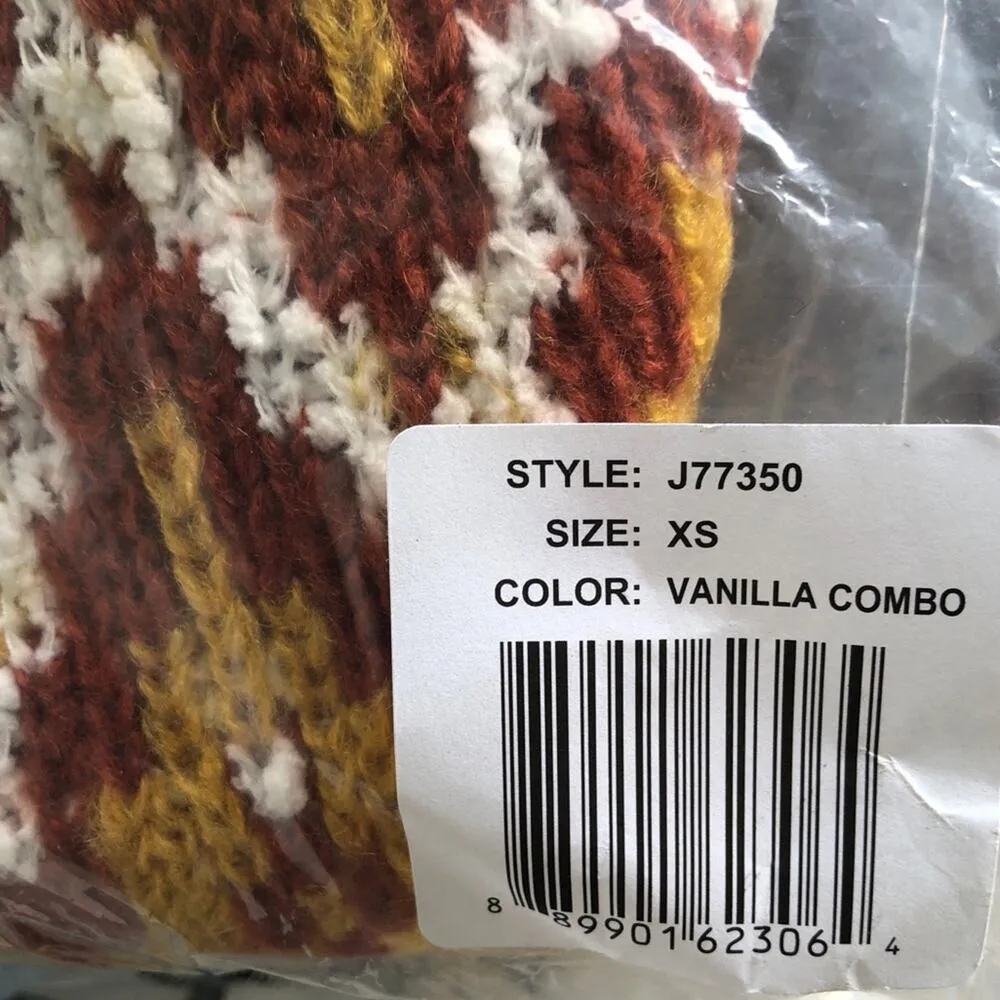 Hooked Up Women's Vanilla Combo Knit Mock Neck Fair Isle Pullover Sweater sz XS Gold - Image 4