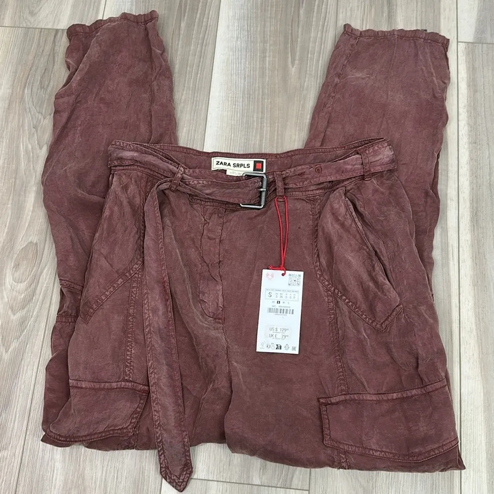 Zara surplus chambray cargo high waisted pants size small - Image 8