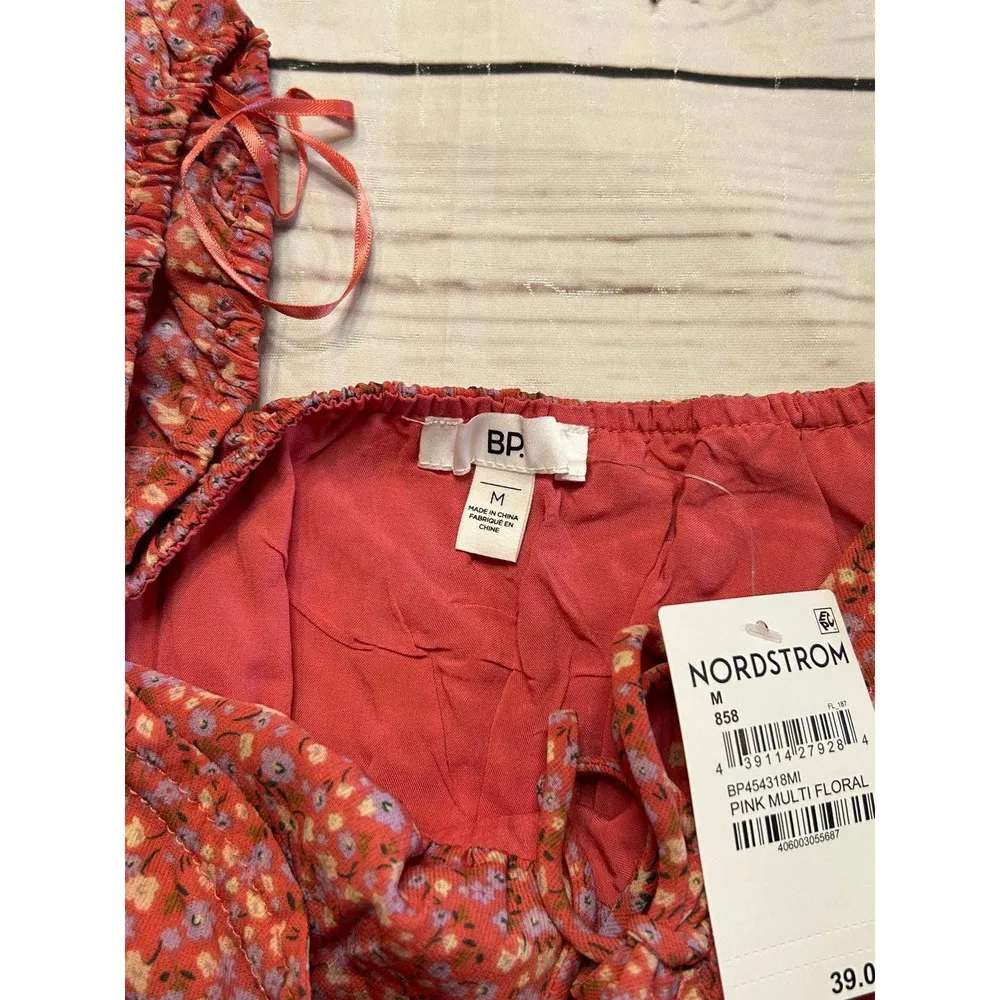 BP Mini Dress with tie front pink multi floral Size Medium Scoop Neck Feminine - Image 5