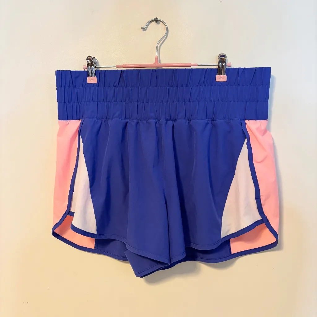 Avia Mid Rise Gym Workout Track Mid Rise Shorts Blue Pink Womens Size Large - Image 2