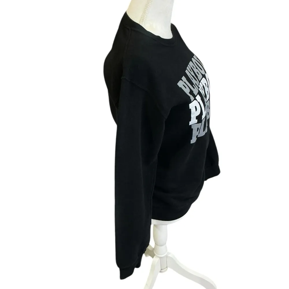 Playboy Sweatshirt Women Crew Neck Long Sleeve Black Gray White Logo Size Small - Image 9
