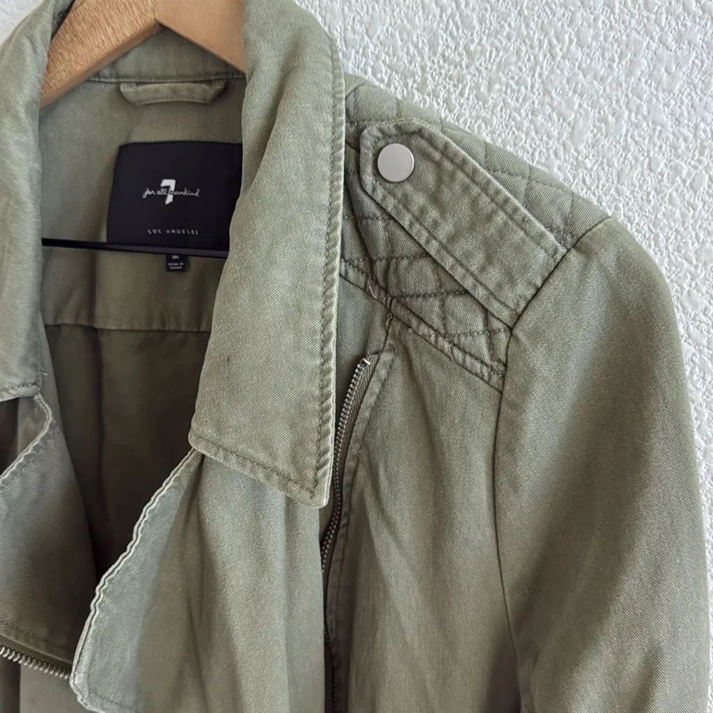 7 For All Mankind 7FAM Khaki Asymmetric Epaulet Moto Utility Jacket Medium - Image 4