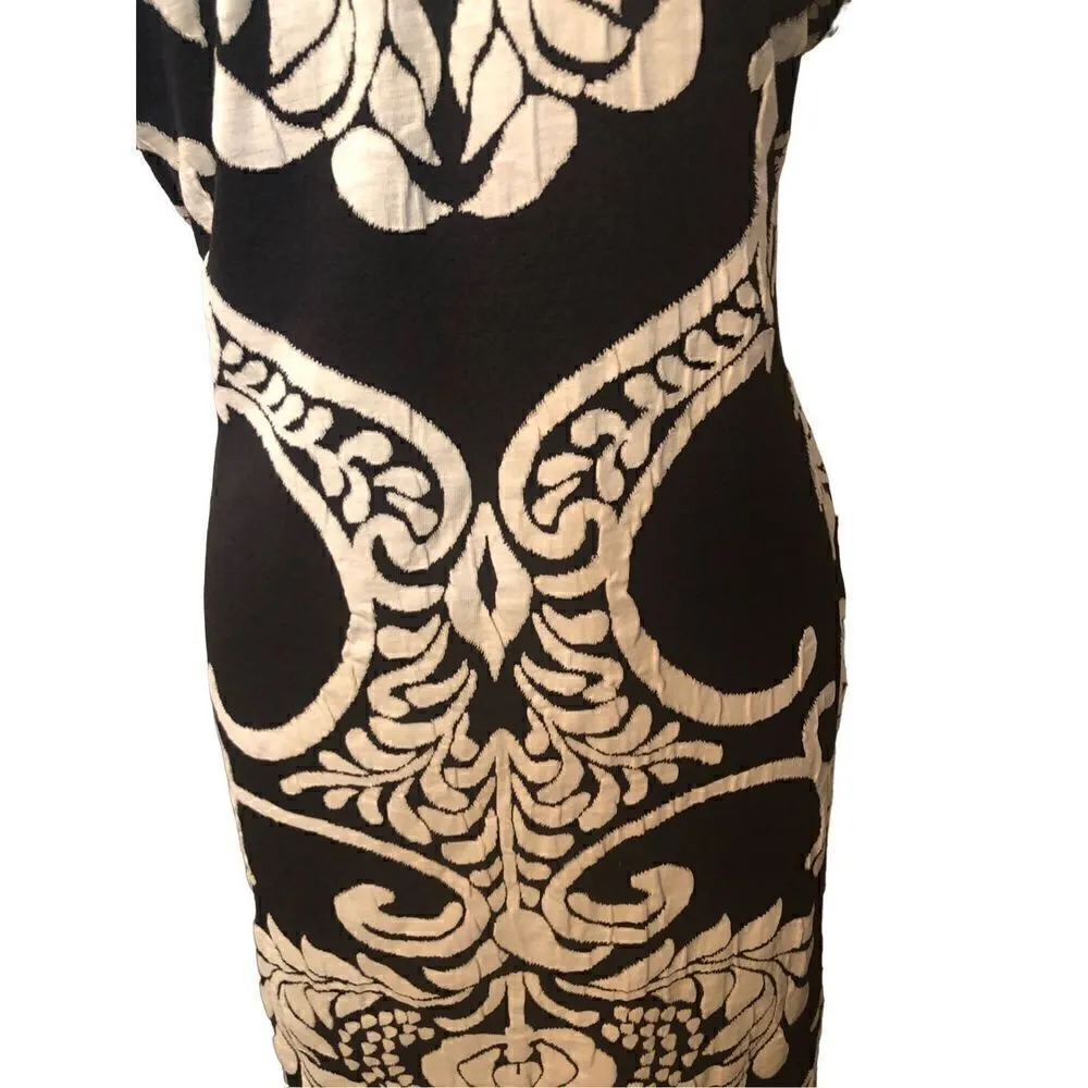 New York & Company black and cream floral botanical midi dress size LP - Image 8