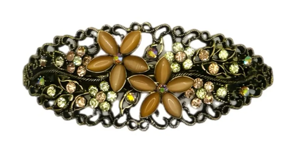 Women’s Barrette w/ Peach Colored Stones & Peach & Colorless White Crystals. - Image 1