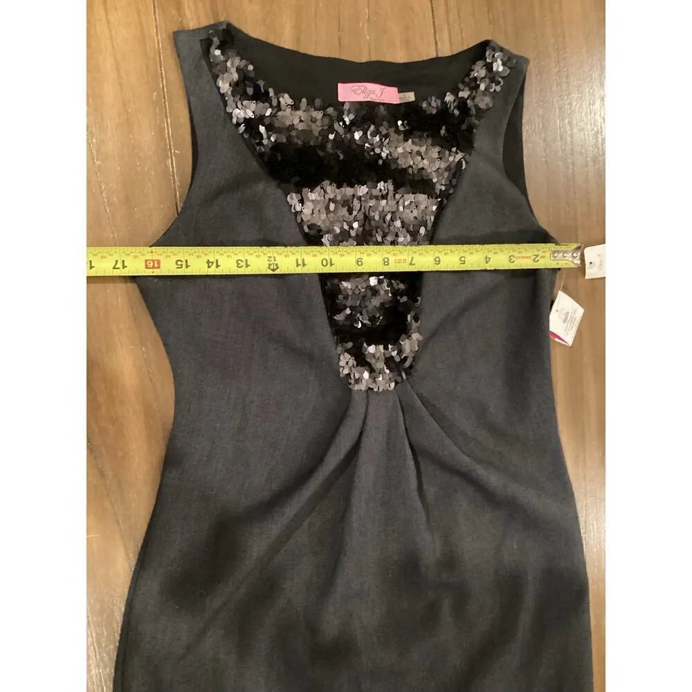 Eliza J Sleeveless cocktail mini Dress Sequin Heathered Gray black 6 NWT - Image 4