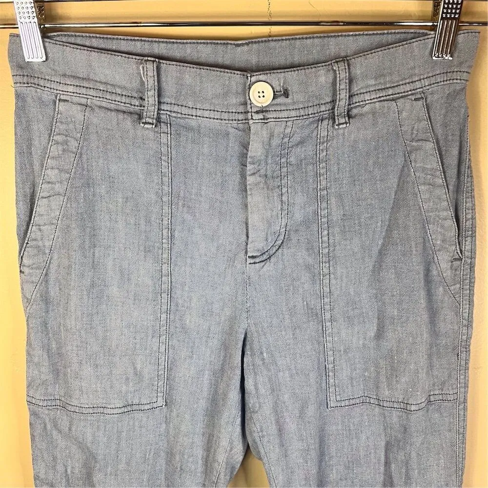 James Perse Women's‎ Linen Cargo Pants Size 25 Blue Casual Mid-Rise Gorpcore - Image 2
