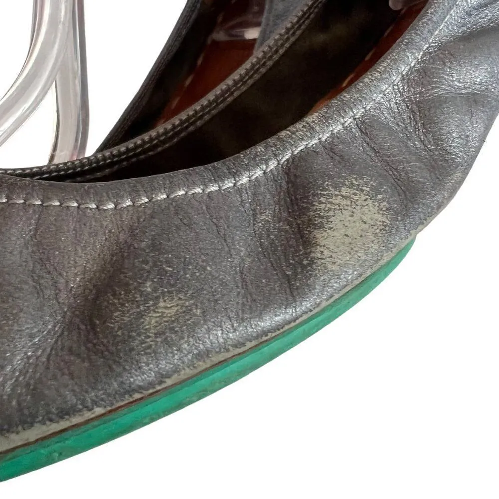 Tieks Ballet Flats Pewter Silver Leather Size 9‎ Slip On Ballerina Style Shoes - Image 9