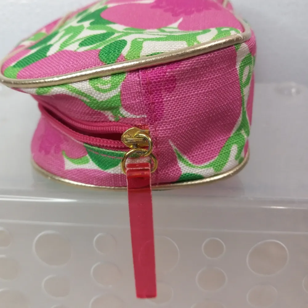 Lilly Pulitzer Estee Lauder Pink and Green Floral Cosmetic Bag 8x4 - Image 3