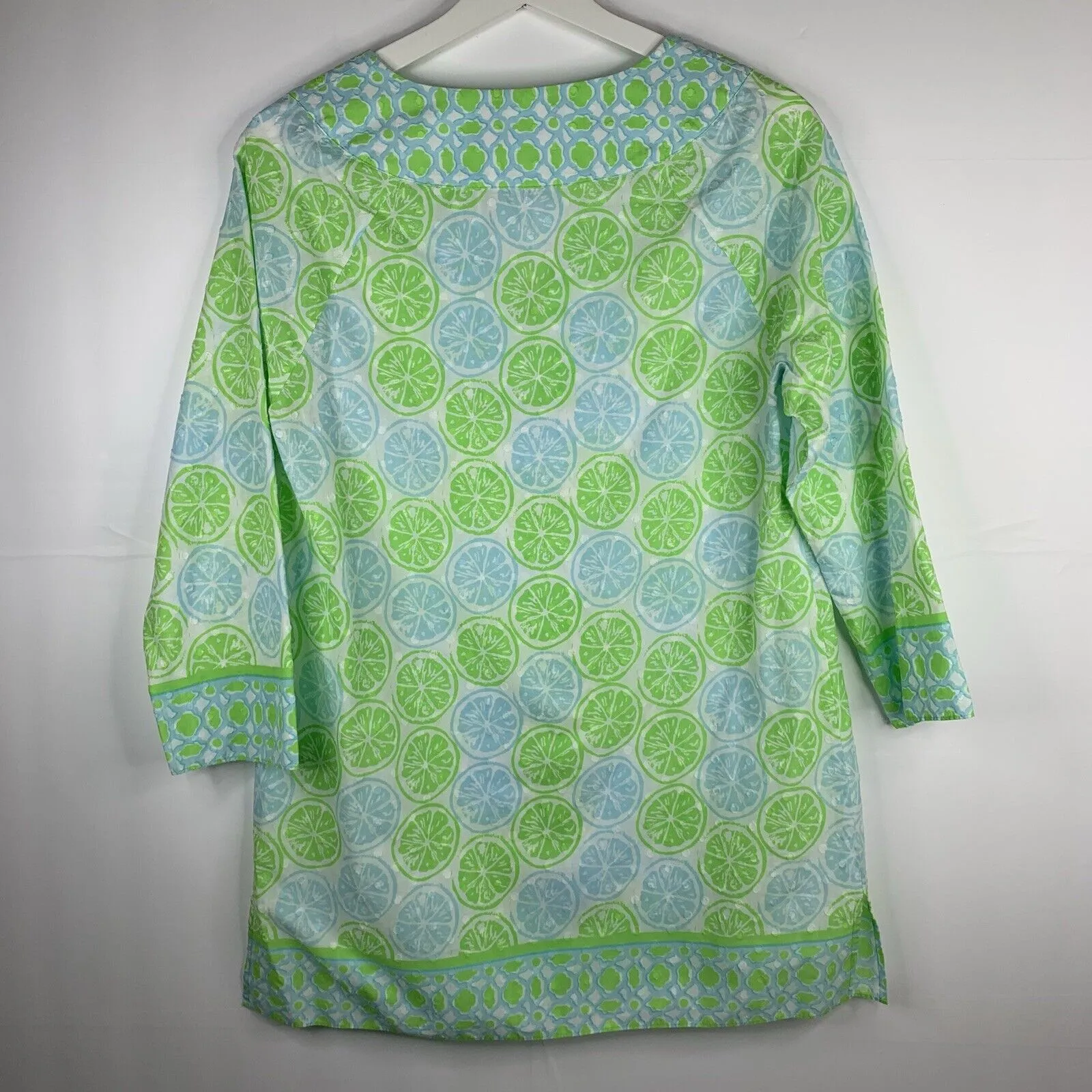 Vineyard Vines Size S Tunic Top Lemon & Limes Long Sleeve Split V-neck Shirt - Image 3
