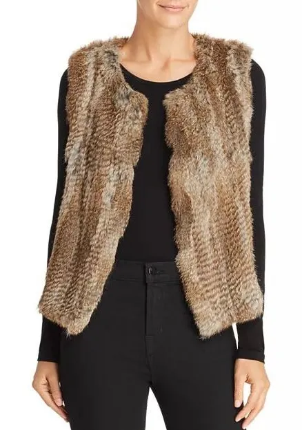 525 America Luxe Genuine Rabbit Fur Vest Brown Size Small – Excellent Condition - Image 1
