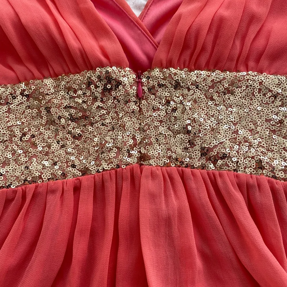 NWT Red Clover dark peach & gold sequin deep V - Image 7