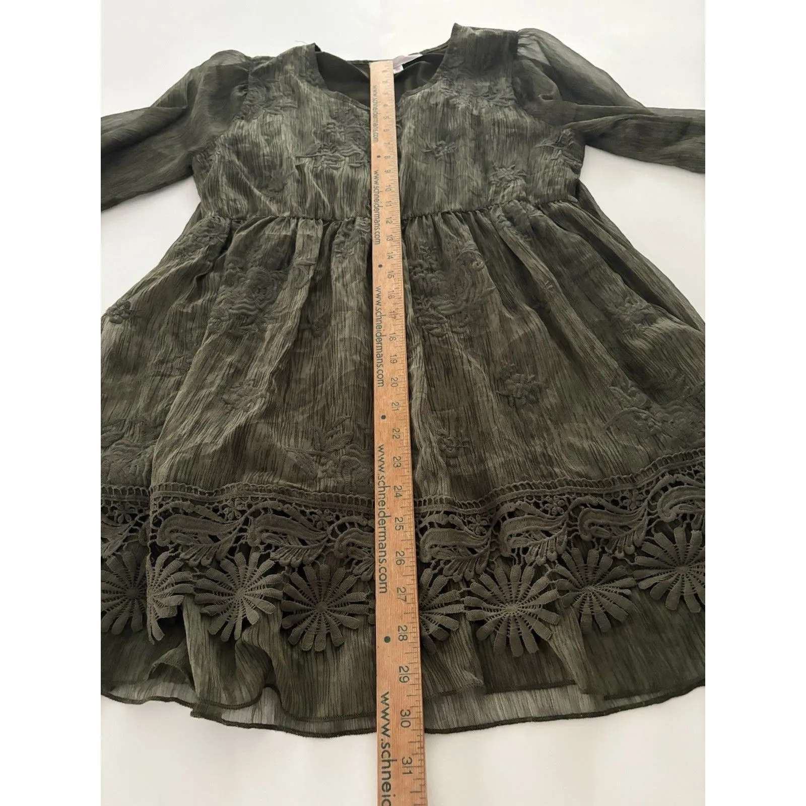 Pretty Angel Tunic Dress Size S Green Floral Lace Sheer Forest Fairy Whimsy - Image 8