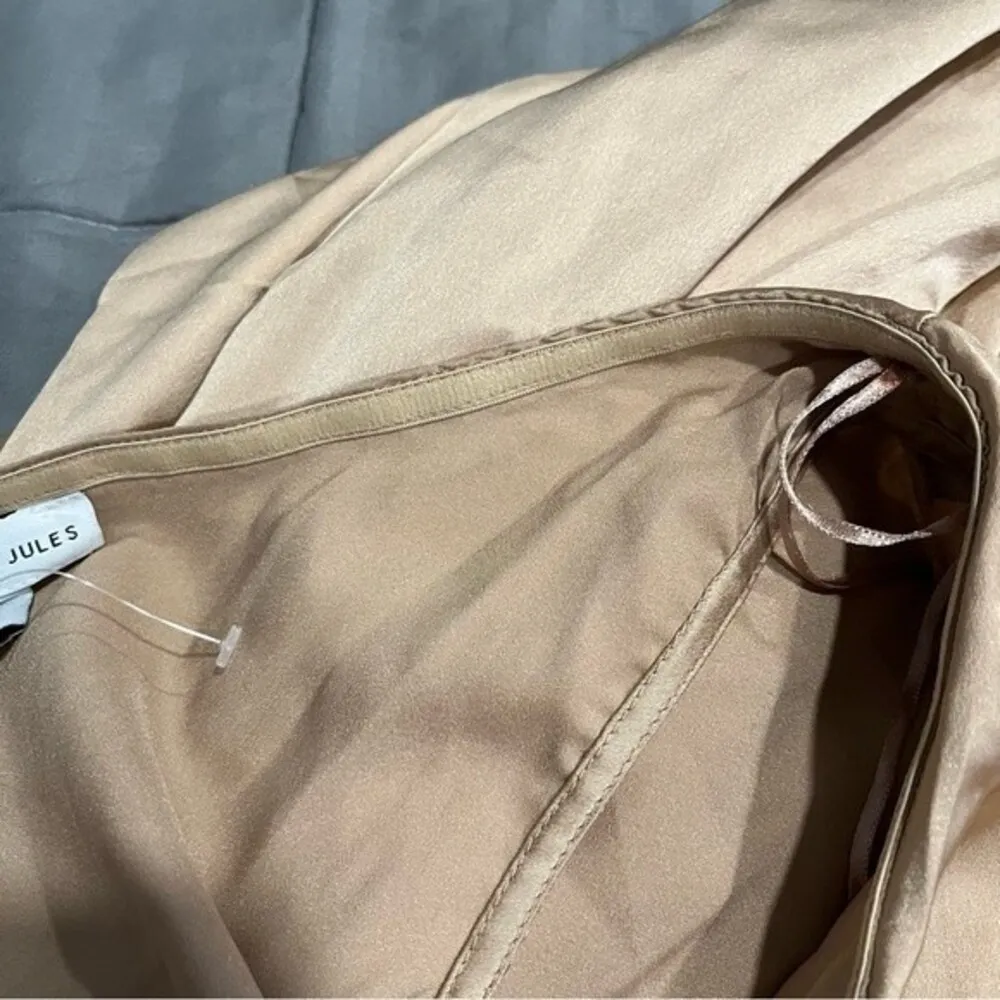 NWT Sincerely Jules Champagne Satin One Shoulder Wrap Tulip Skirt Dress Small - Image 11