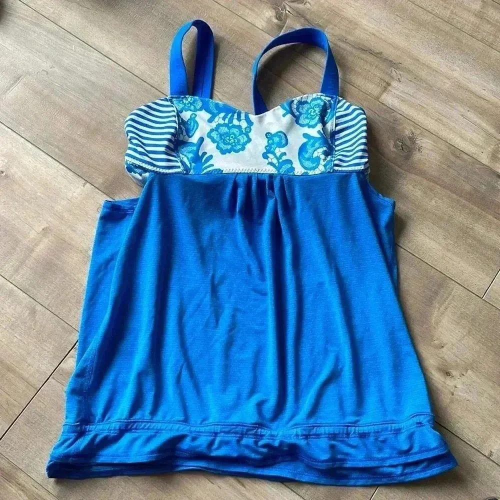 Lululemon Run: Back On Track Tank Laceoflage Polar Cream Beaming Blue Size 8 - Image 7