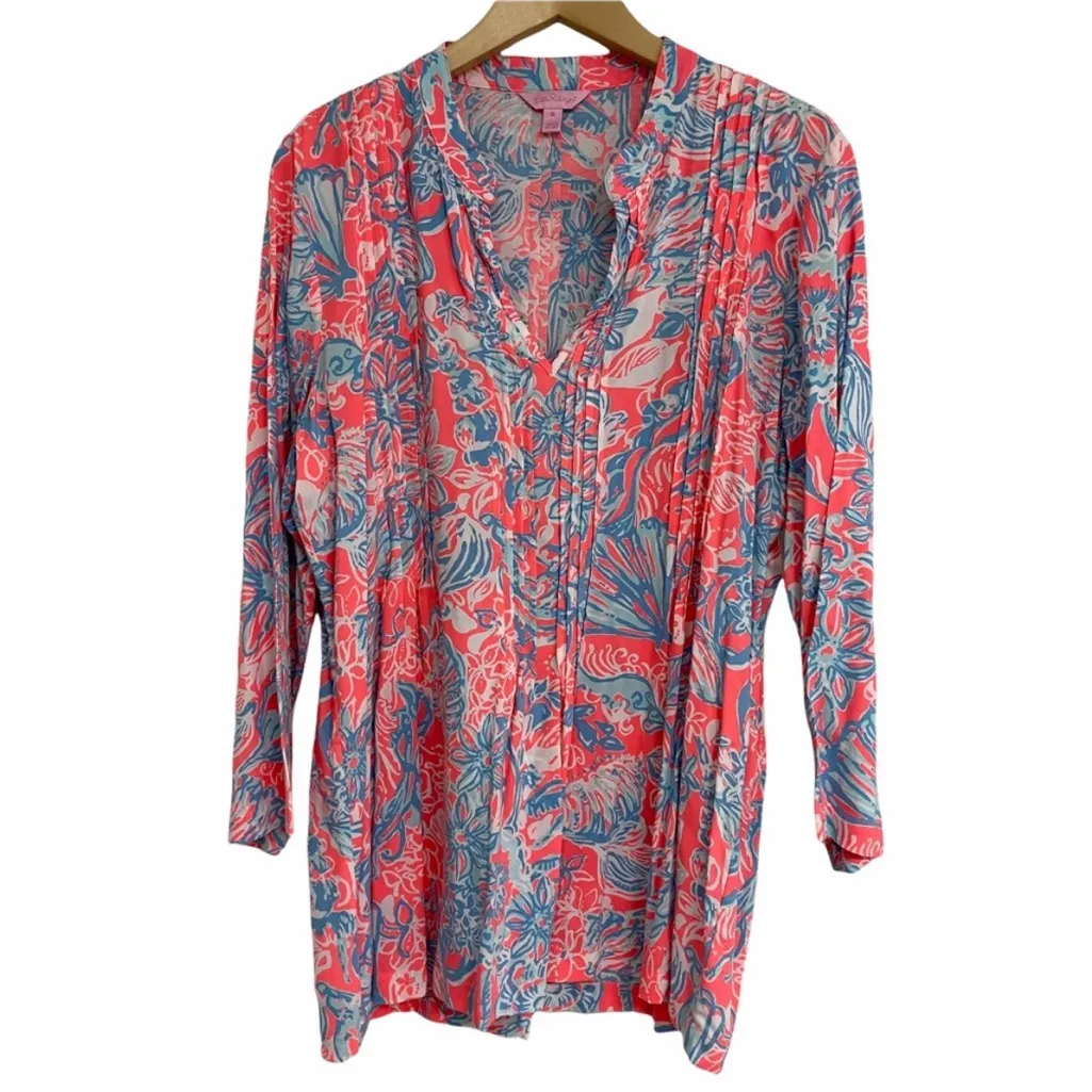 LILLY PULITZER Sarasota Tunic Pink Sun Ray Summer Siren Pleated Size XL - Image 5