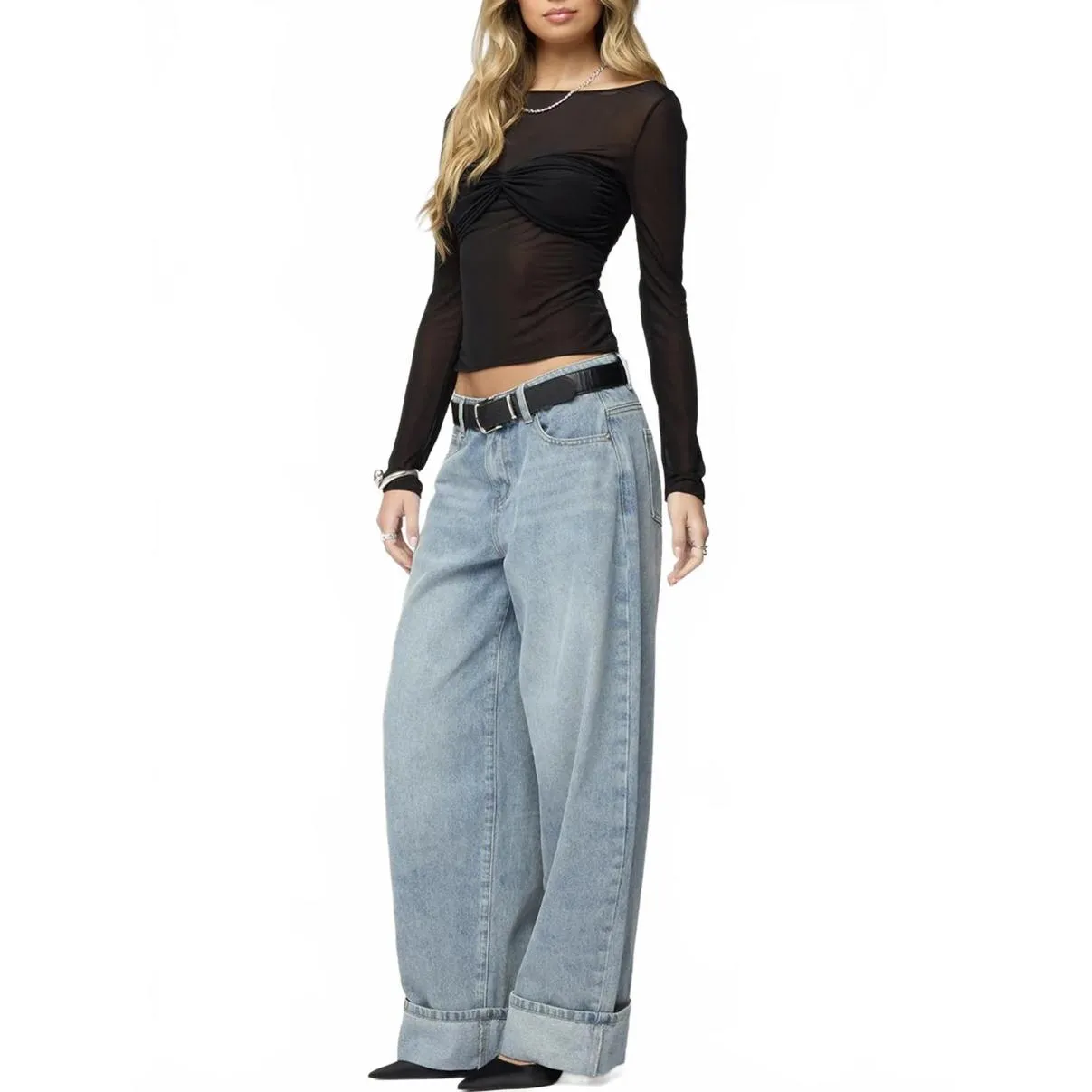 Edikted Kella Low Rise Baggy Jeans NWT Blue Vintage Washed Size Small - Image 3