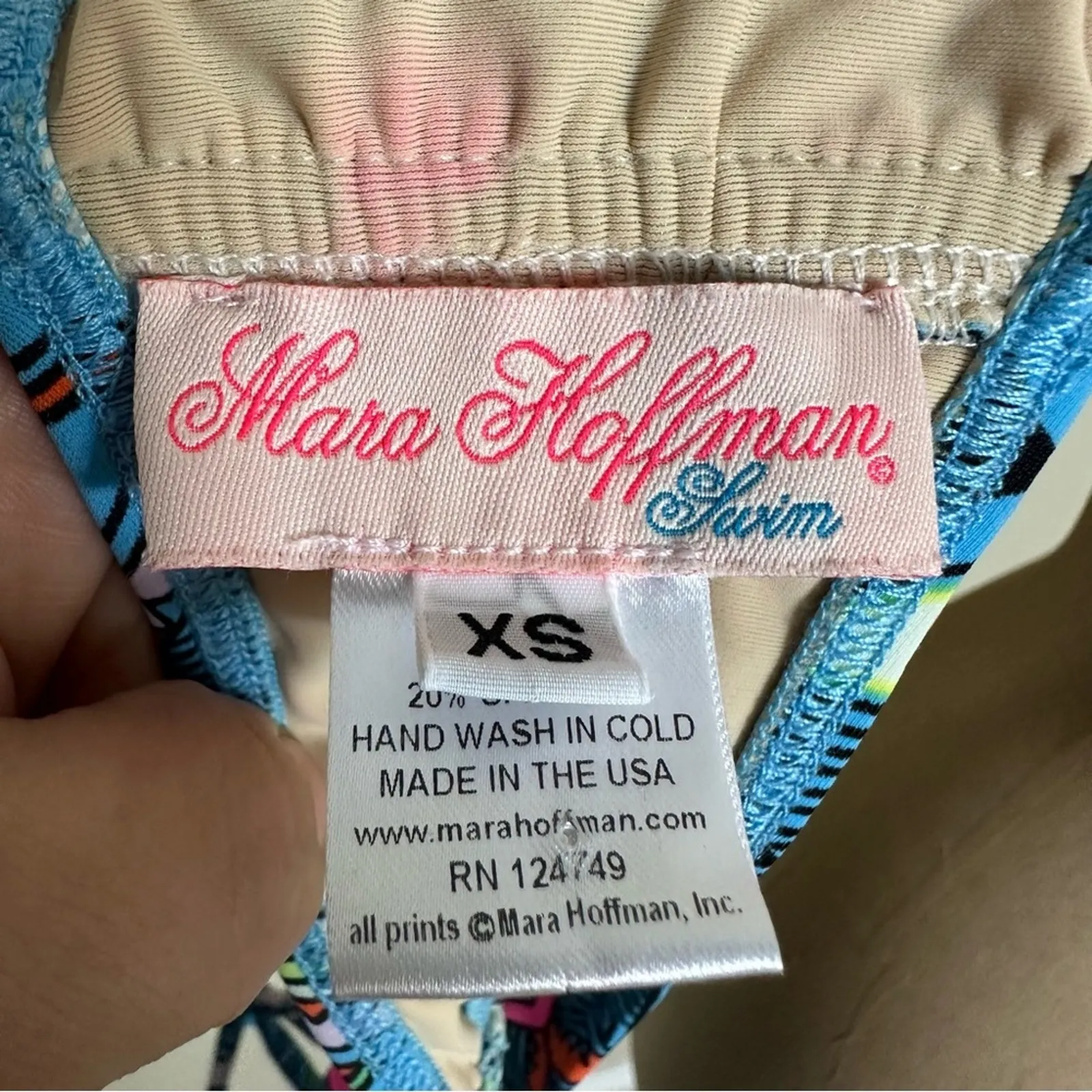 Mara Hoffman XS Bikini Top Deep V Removable Halter Tie Bandeau Blue Floral - Image 2