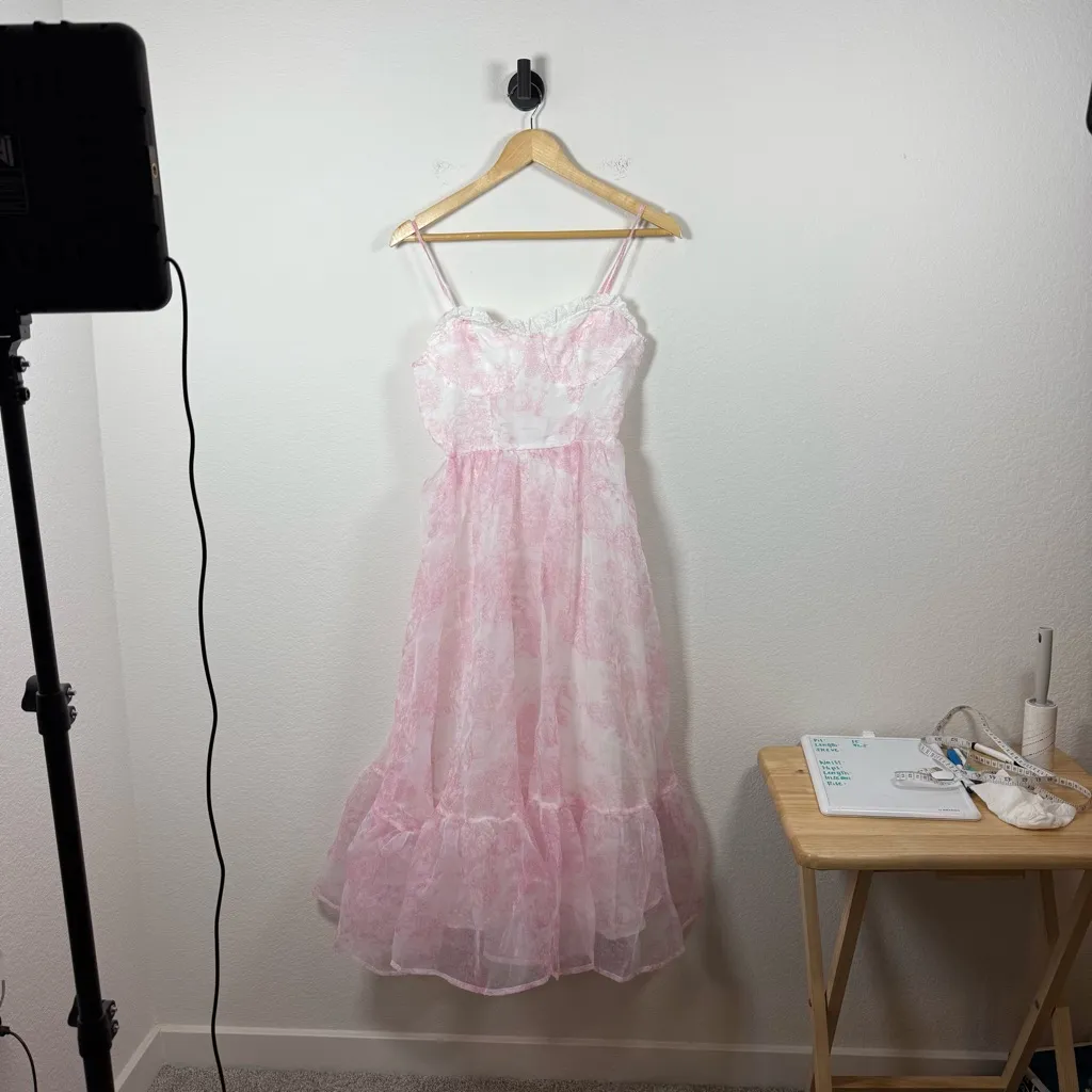 NWT Shein Mod Milkmaid Bustier Floral Chiffon Midi Dress White/Pink XS Pink - Image 3