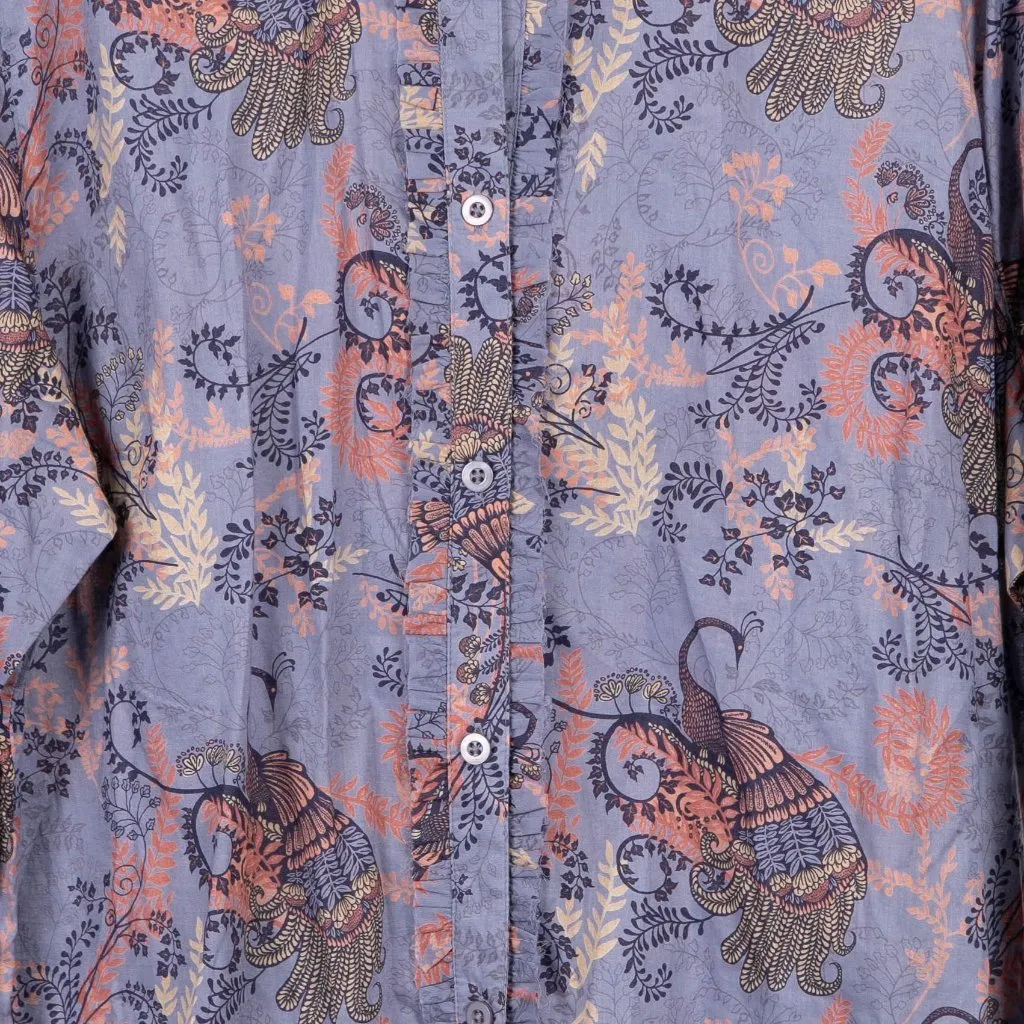 Dockers Button Up Shirt XL Ruffle Peacock Mandarin Collar Paisley India Boho - Image 3