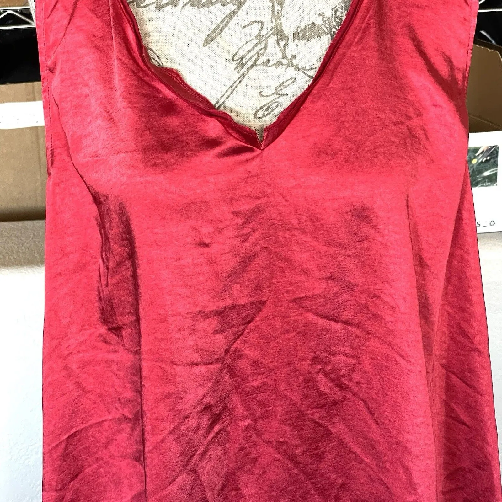 Lilla P Womens Tank Top Sz XL Satin Red Shark Bite Hem Holiday Christmas Edgy - Image 9