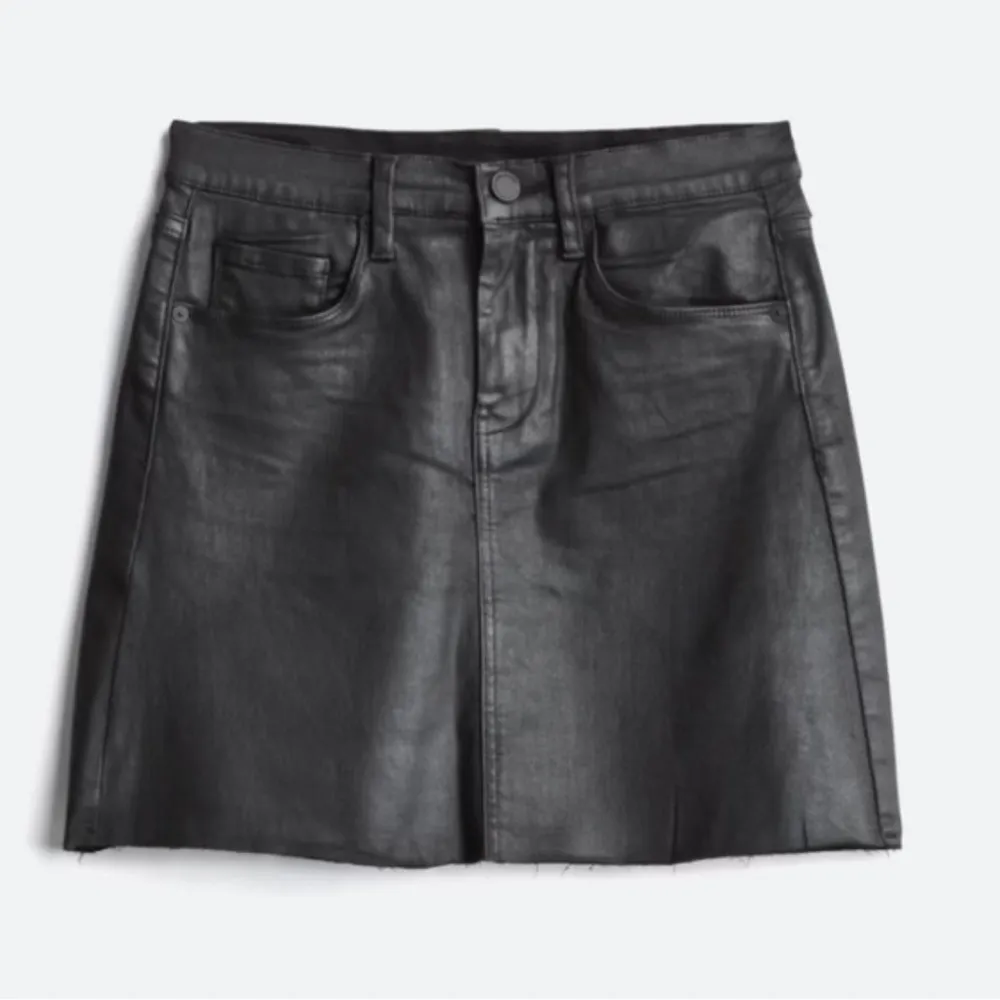 Frayed Edge Milla Black Coated Denim Mini Skirt in Spartacus - Image 2