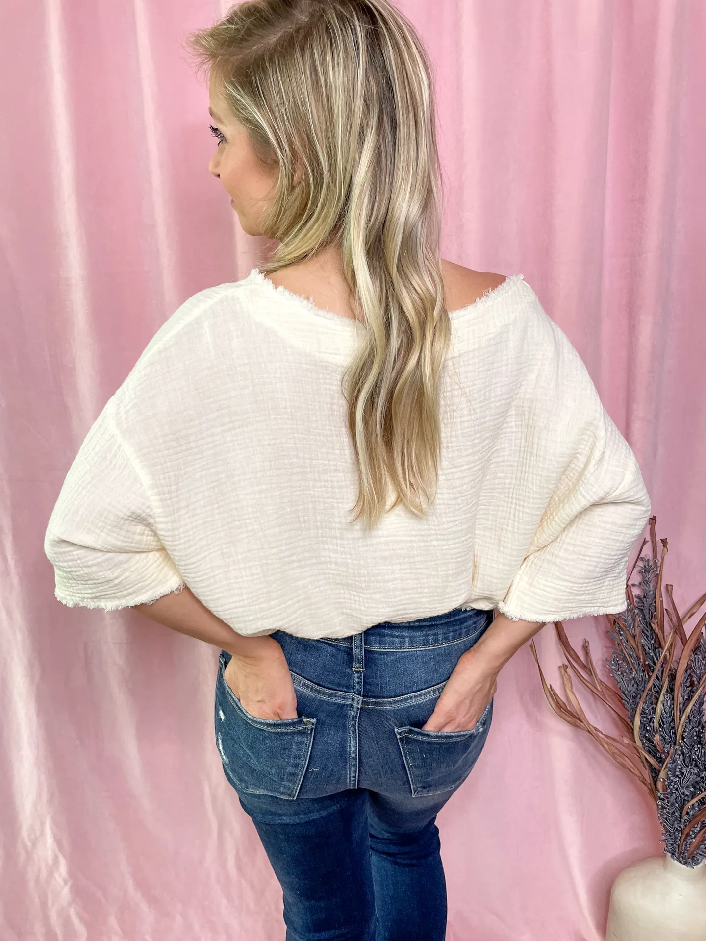 Oversized Cream Waffle Top - Image 4