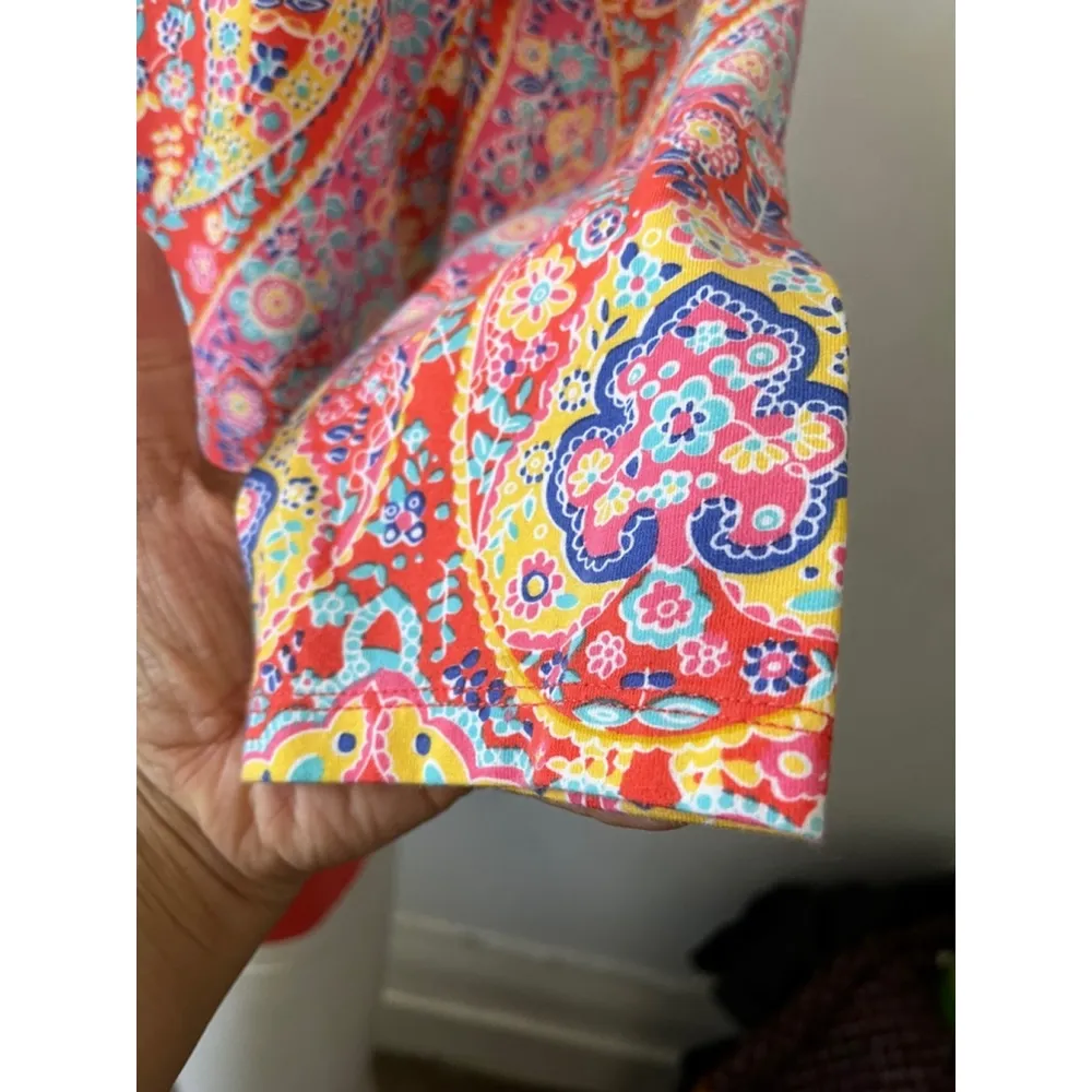 Talbots boatneck 3/4 sleeve floral indian paisley Petite Tee MP Red Multicolor - Image 3