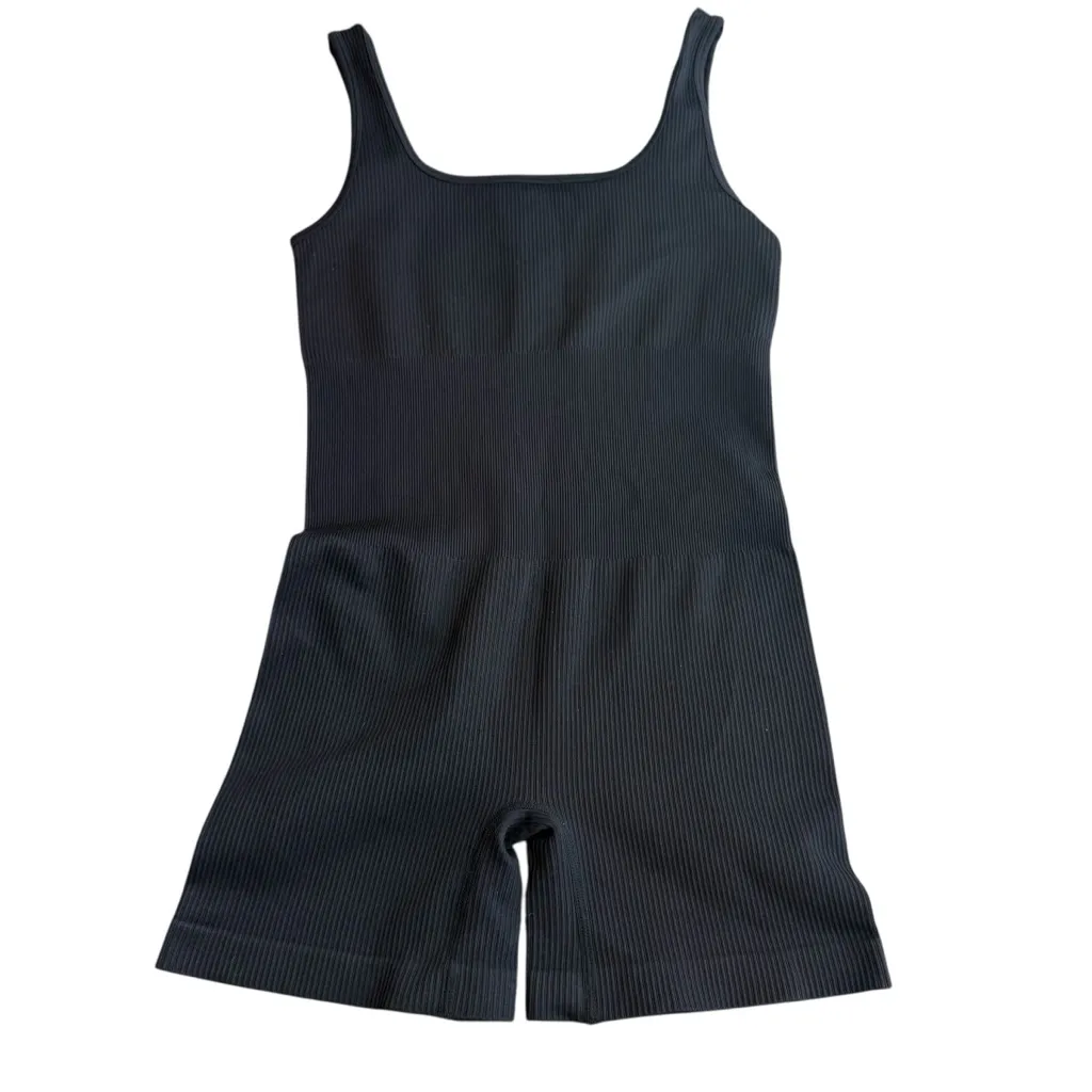 OQQ Size M Square Neck Athletic Romper‎ Black Ribbed Sporty Closet Staple Basic Size M - Image 2