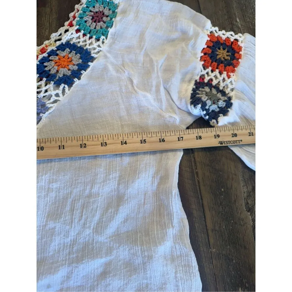 Beach cover up size small vibrant crochet boho White - Image 5