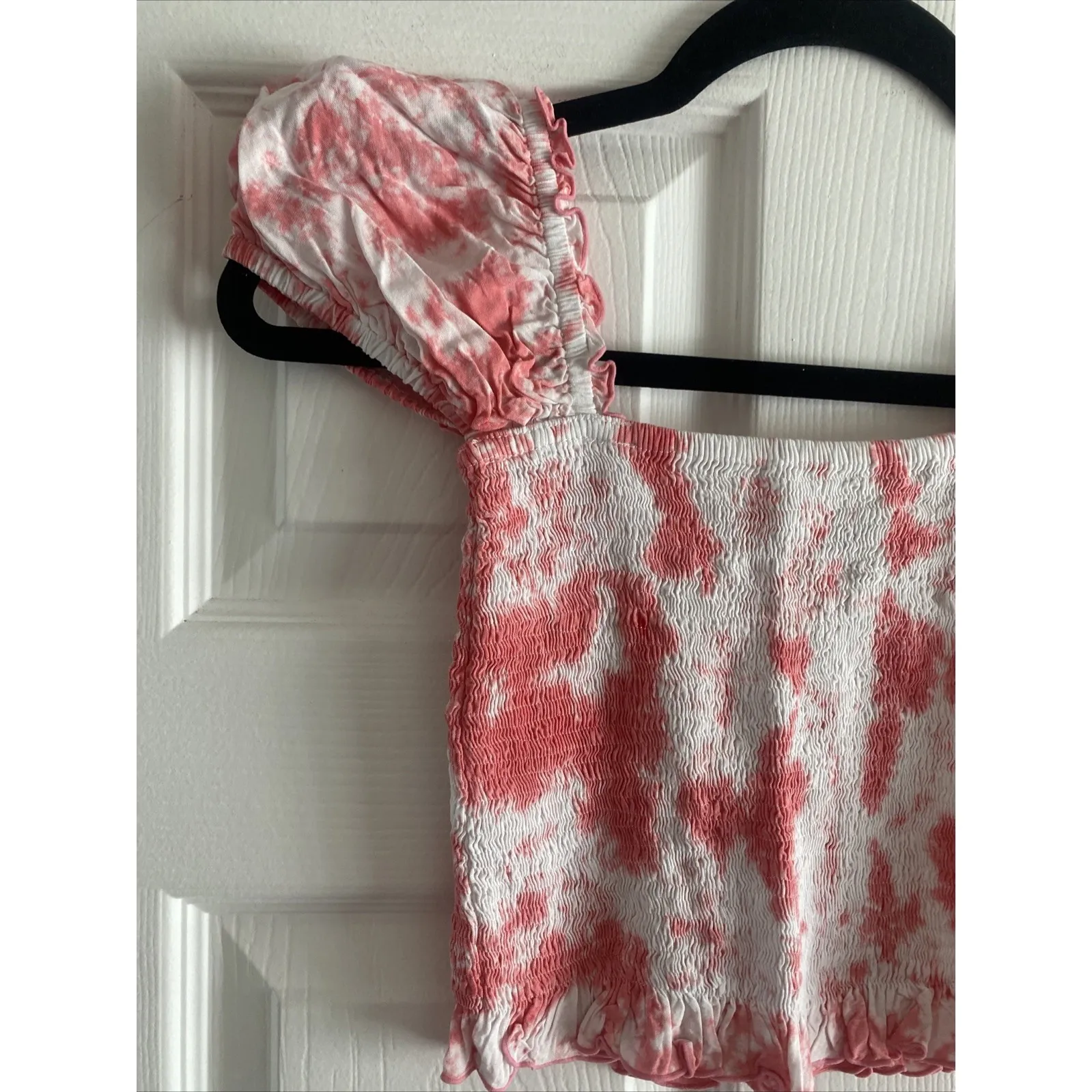 SKEMo Womens XS Izeba Pink Tie Dye Smocked Peasant Top Festival Boho Milkmaid - Image 2