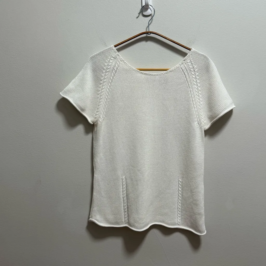 Vintage Cottagecore white knit sweater top cotton doen bohemian small medium - Image 11