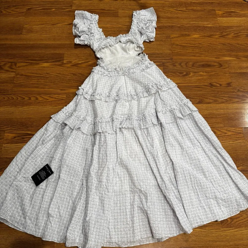 Needle & Thread white & blue broderie-anglaise organic cotton maxi dress 0 / XS - Image 13