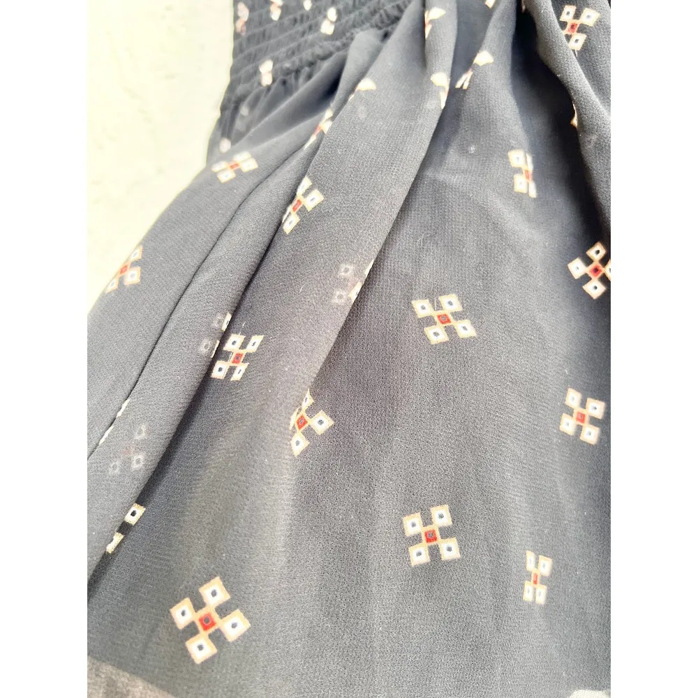 Maje Jouet Printed Chiffon Smocked A-Line Mini Skirt Imprime Black Womens Sz 1/S - Image 6