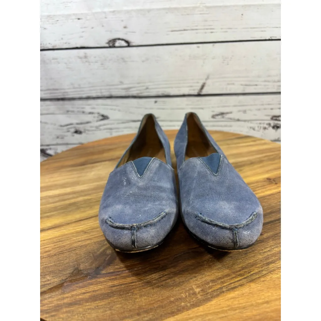 Women's Donald Pliner Blue Silver Shimmer Suede Flats Size 8 - Image 3