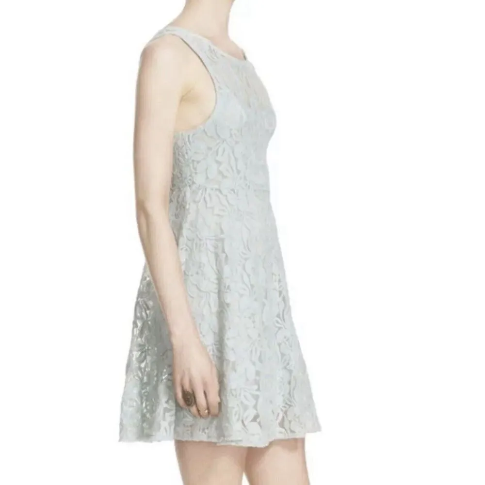 Free People Miles of Lace Womens Size Medium Sheath Dress Blue Mint Floral Lined - Image 11